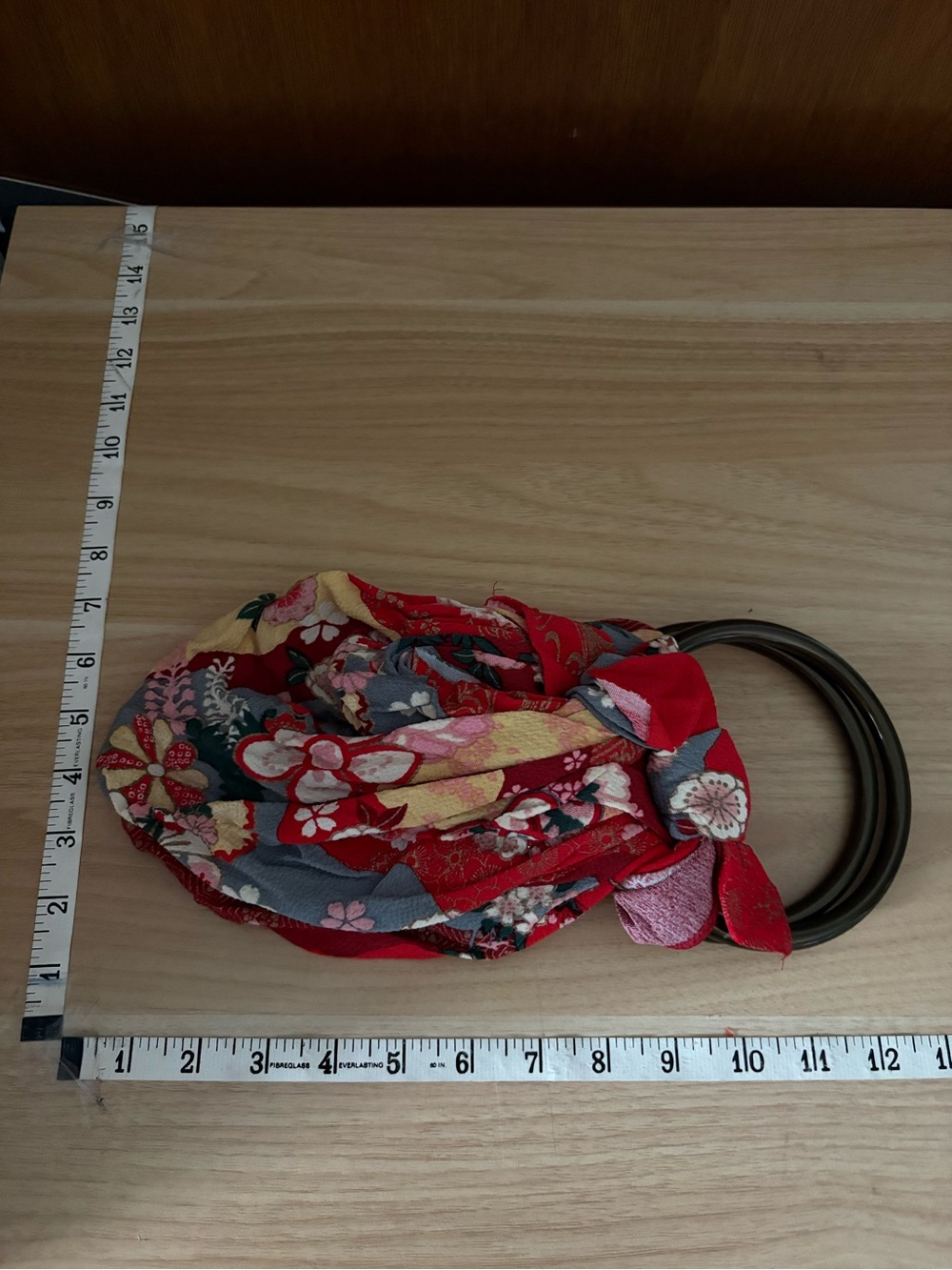 Red Small FUROSHIKI Bag with Brown Plastic Rings from Japan - Picture 7 of 9